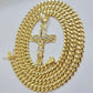 Real 14k Gold Chain Cross Pendant Necklace SET Miami Cuban Link 7mm 22"-28" 14kt