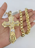 10k Gold Byzantine Necklace Jesus Cross Charm SET Chain 20"-30" 7.5mm Pendant