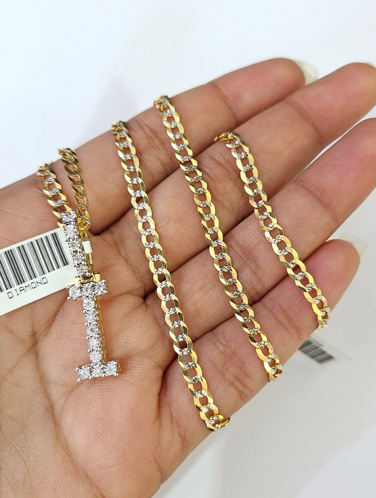10k Gold Chain Necklace I Diamond Initial Pendant Set Cuban Curb 3mm 20"-30"