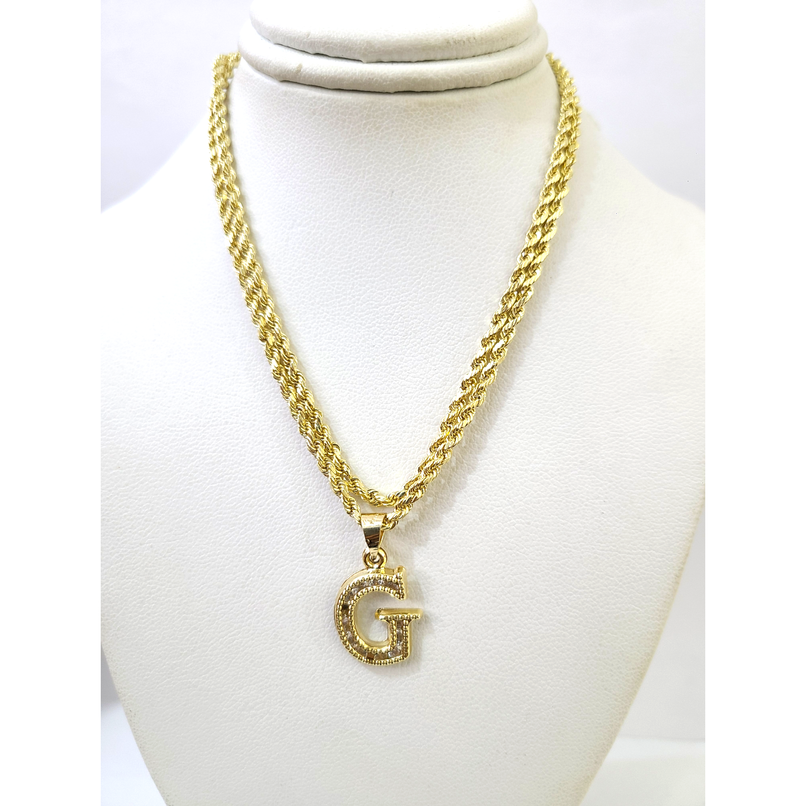 10k 2.5mm Rope Chain G Initial Alphabet Pendant 16"-28" Gold Set Charm Necklace