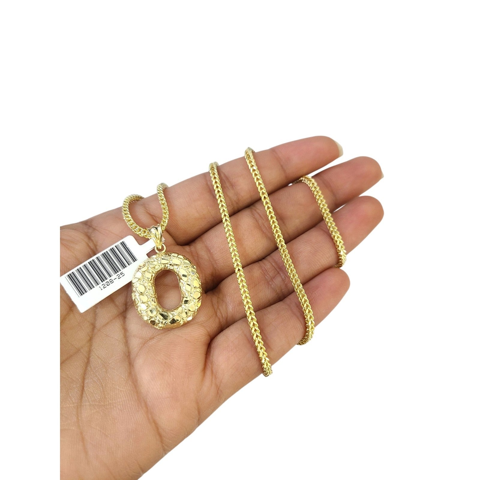 10k Gold Franco Chain O Nugget Initial Charm Pendant Necklace SET 2.5mm 16"-26"