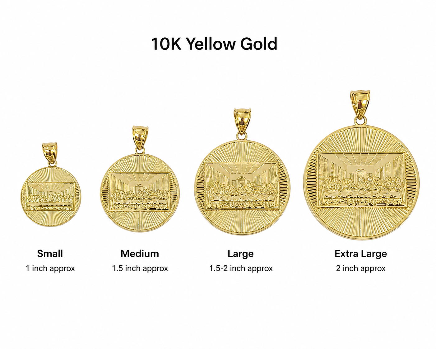10K Yellow Gold Last Supper Round Pendant Charm Nugget Design Unisex