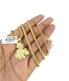 10k Gold Franco Necklace Chain Grandpa Money Charm 2.5mm 18"-26" Pendant SET