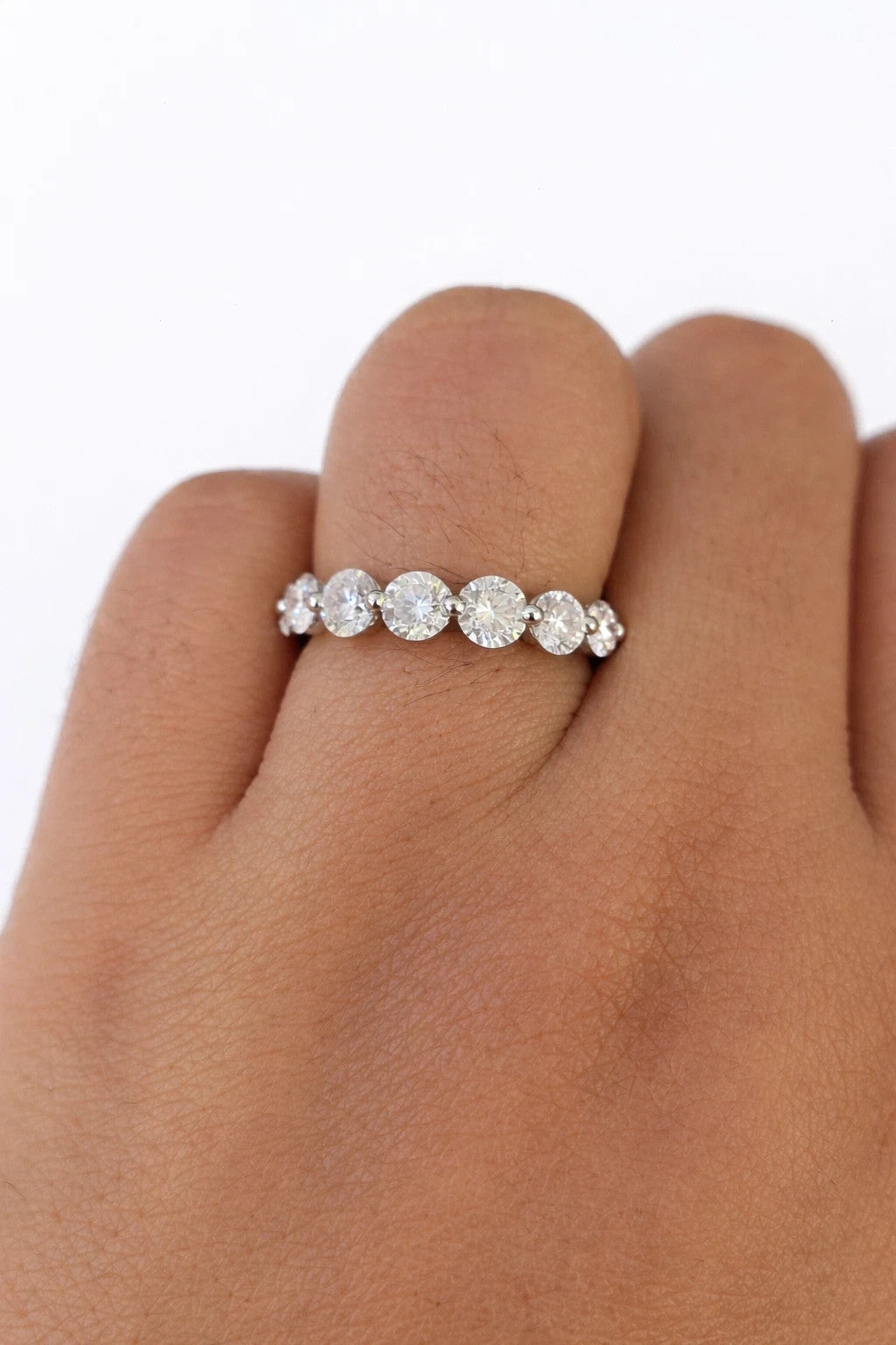 14k White Gold Round LAB Created Ring Diamonds Wedding Ladies Band Women