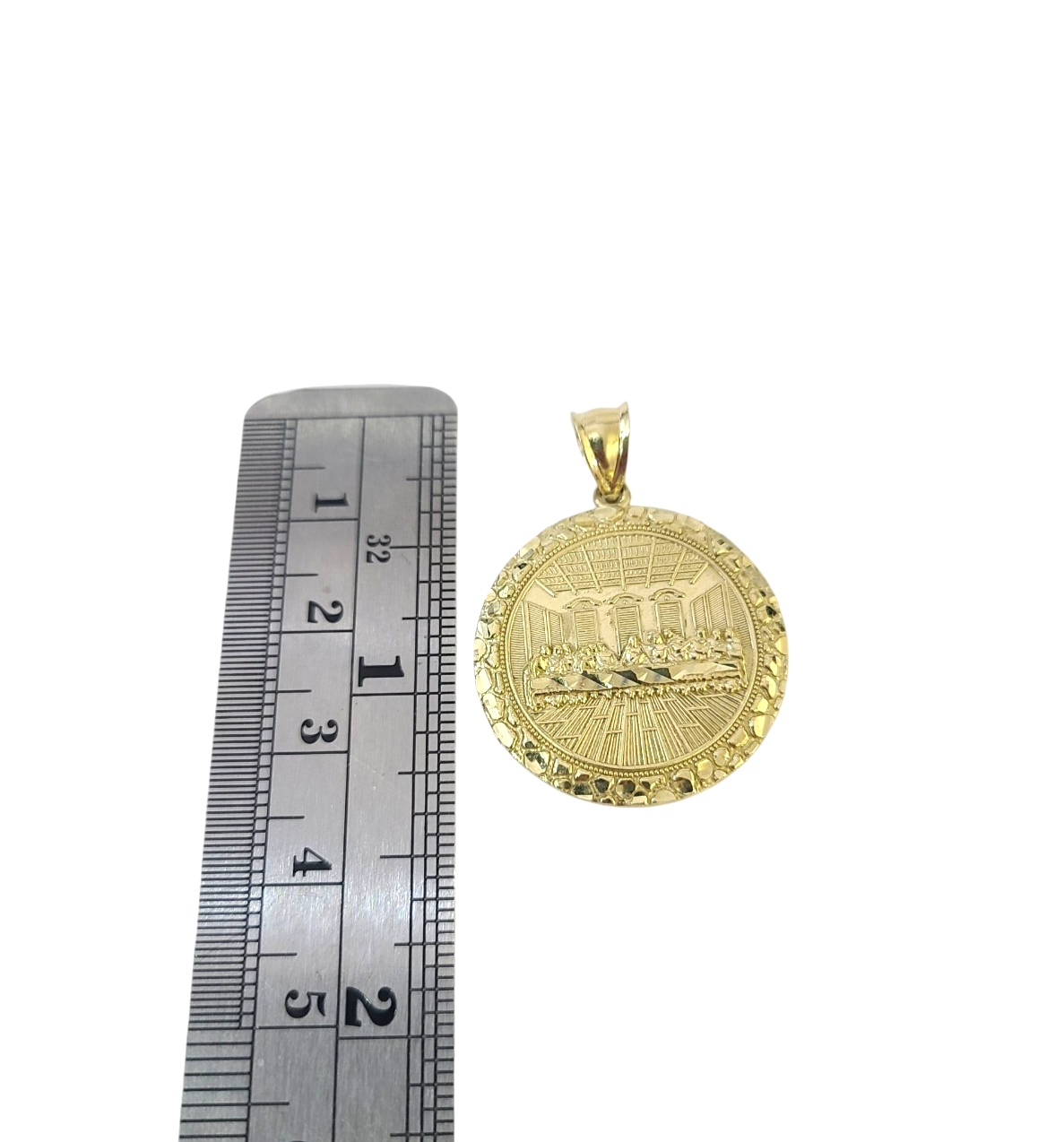 10K Yellow Gold Round Last Supper Pendant Charm Nugget Design Unisex Gold