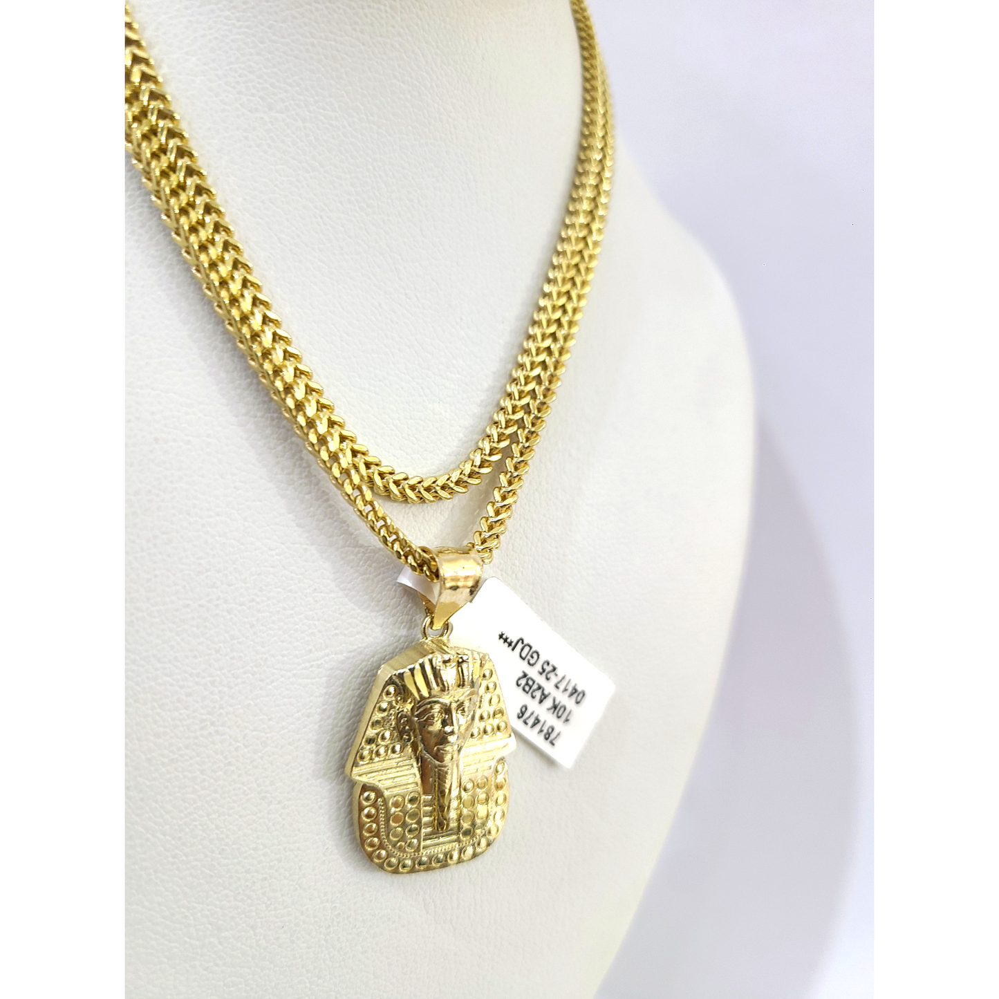 Real 10k Gold Franco Necklace Chain Pharaoh Head Charm 2.5mm 18"-26" Pendant SET