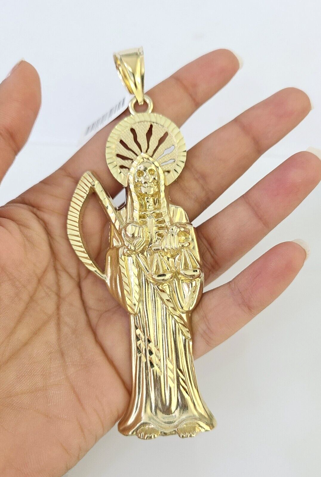 10k Santa Muerte Charm Pendant Mens REAL 10Kt Saint Reaper Yellow Gold