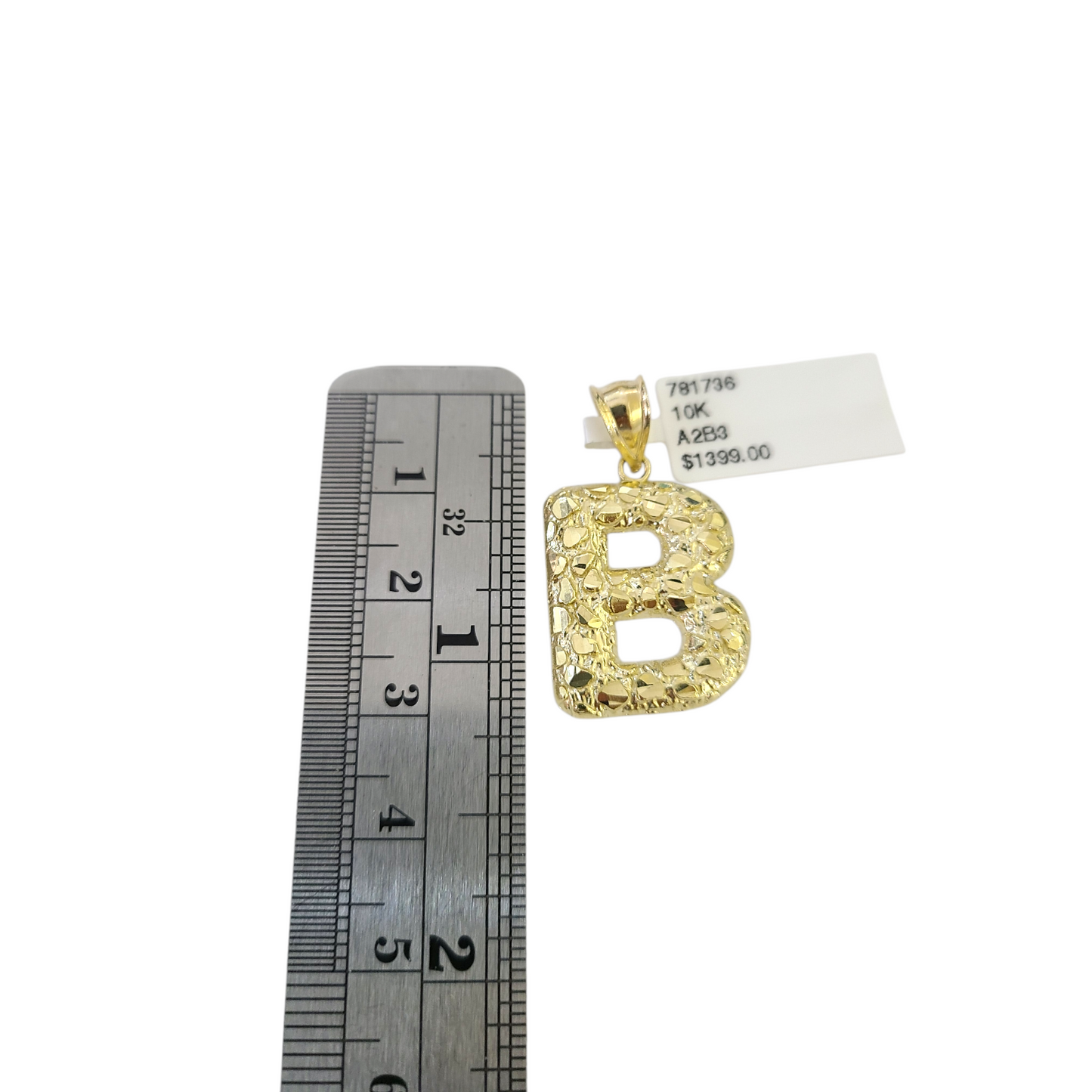 Real 10k Yellow Gold Nugget B Initial Alphabet Charm Pendant 10KT