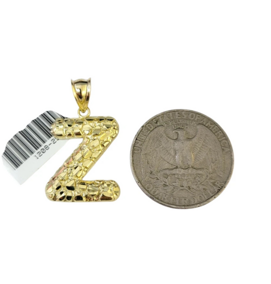 Real Gold 10k Miami Cuban Link Necklace 2.5mm Chain Z Initial Charm Pendant SET