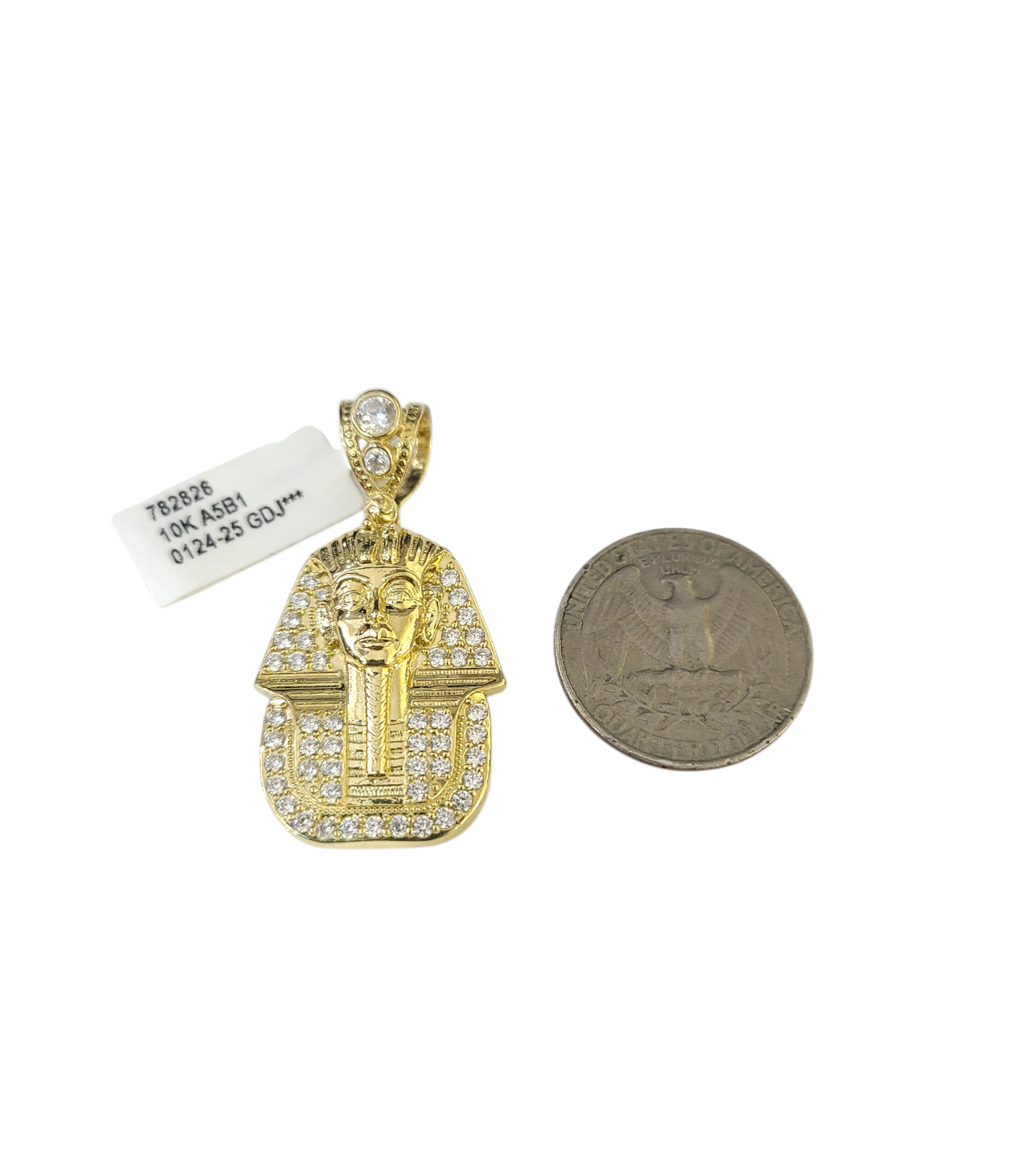 Real 10k Gold Franco Chain Pharaoh Head Charm Pendant Necklace SET 2.5mm 18"-26"