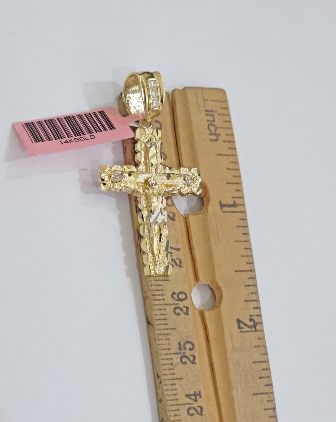14k Yellow Gold Cross Nugget Pendant Jesus Crucifix 1.5 Inch 14kt Charm Men REAL
