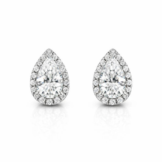 14k White Gold Pear Diamond Earrings Lab Created Screw-Back Women Men Studs