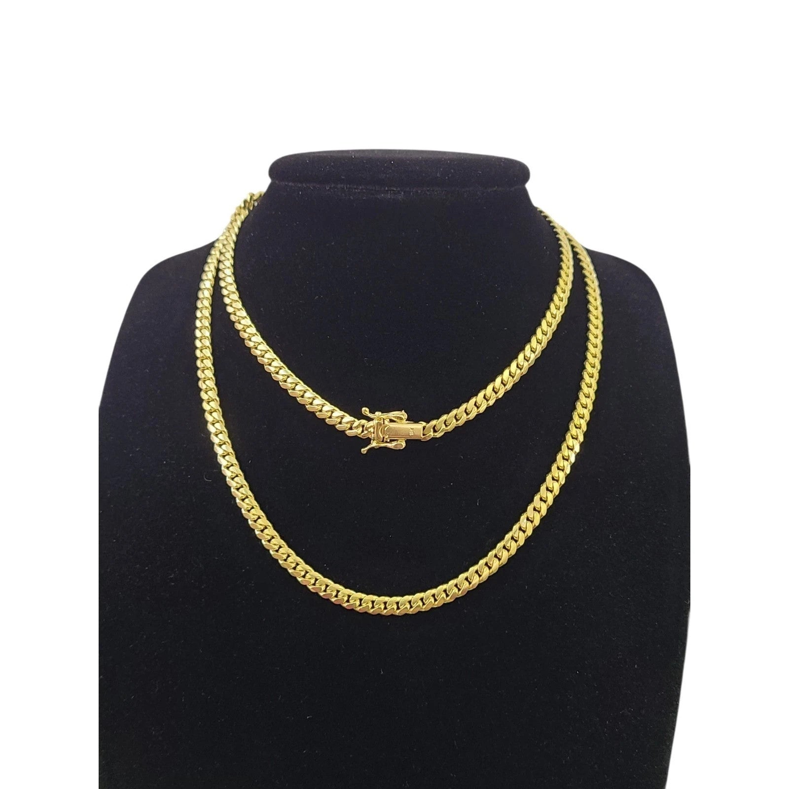 10k Solid Gold Miami Cuban Chain 18"-24" Bracelet 7" Set 4mm Men Women Necklace