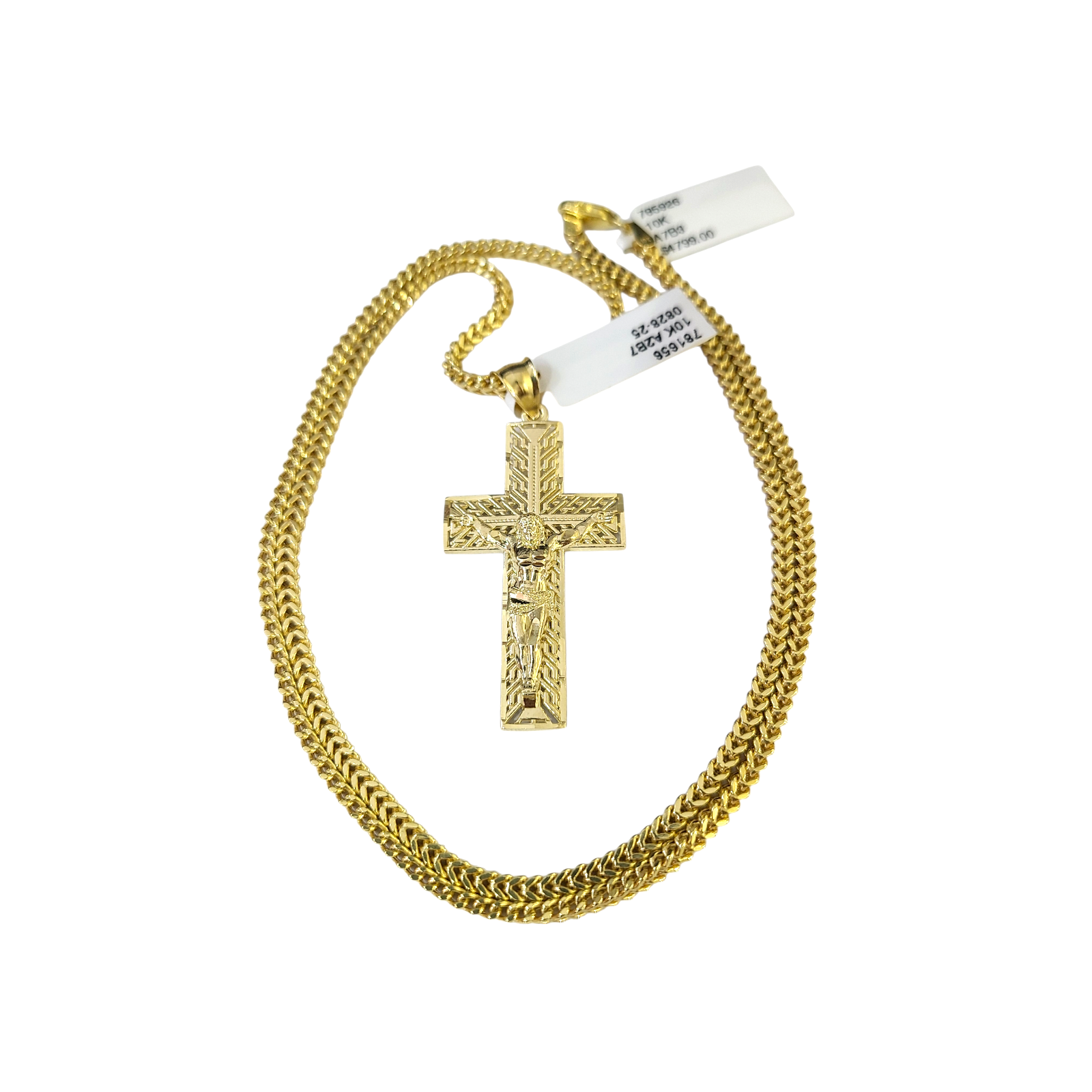 10k Gold Franco Necklace Chain Crucifix Cross Charm 2.5mm 18"-26" Pendant SET