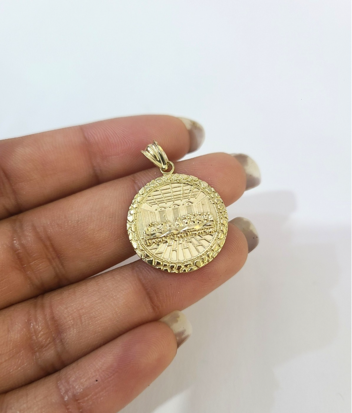 10K Yellow Gold Last Supper Pendant Charm Round Nugget Unisex Jewelry