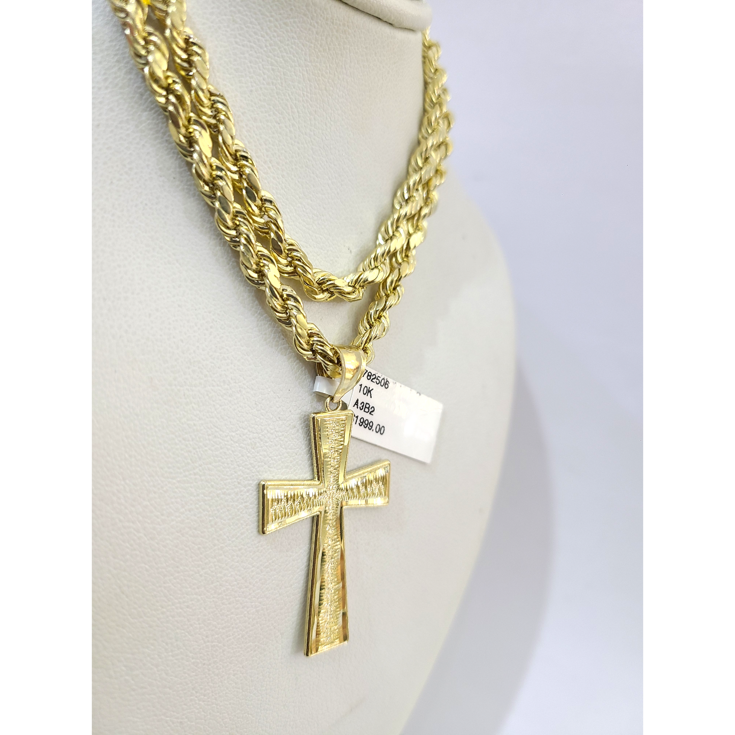 Real 10k Rope Chain Necklace Cross Charm Pendant Set 5mm 20"-30" Gold