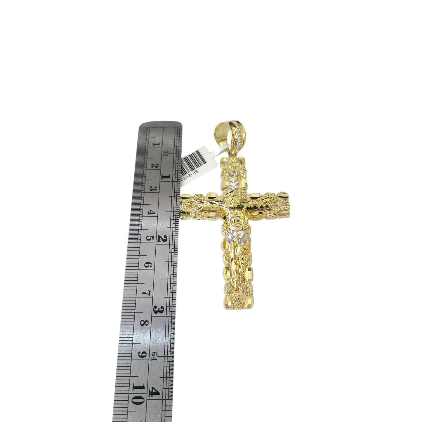 10k Yellow Gold Cuban Curb Chain Nugget Cross Pendant Charm 8mm Necklace Men