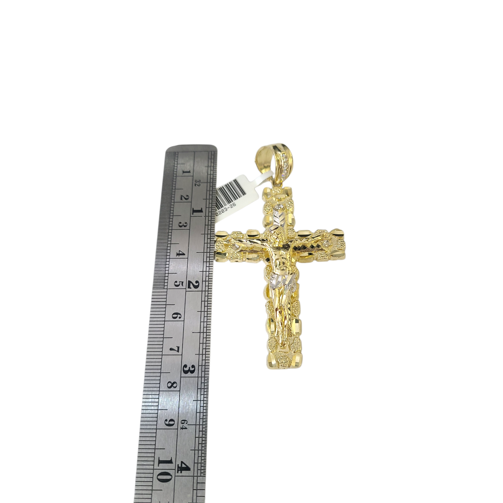 10k Yellow Gold Cuban Curb Chain Nugget Cross Pendant Charm 8mm Necklace Men
