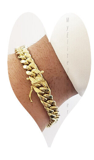 Mens 10K Yellow Gold Miami Cuban Link Bracelet 9mm 10 Inch long Box Lock REAL