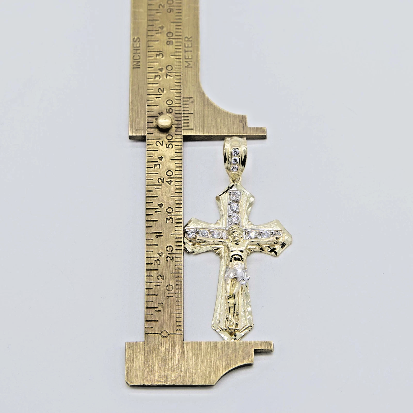 2" Diamond-Cut Jesus Crucifix Cross Pendant Real 10K Yellow White Gold / Men's