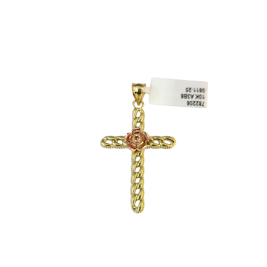 Real 10k Charm Pendant Christ Cross Rose Yellow Gold 10KT