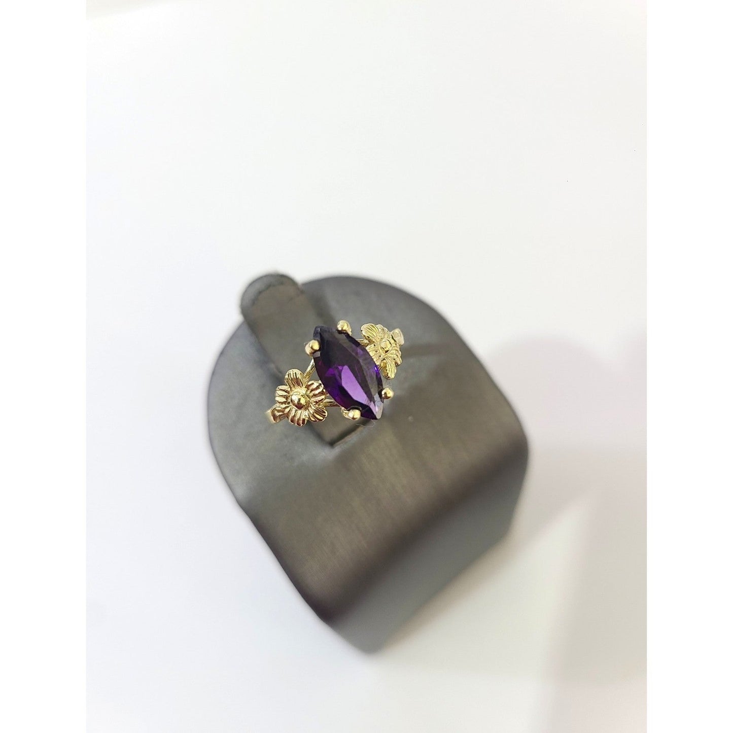 10k Gold Purple Marquise Ring CZ Flower Women Elegant Floral Statement
