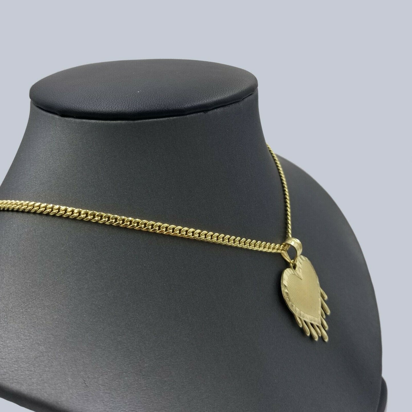 10K Yellow Gold Miami Cubin Link Chain Dripping Heart Diamond Cut Pendant