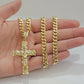 Real 14k Gold Chain Cross Pendant Necklace SET Miami Cuban Link 7mm 22"-28" 14kt