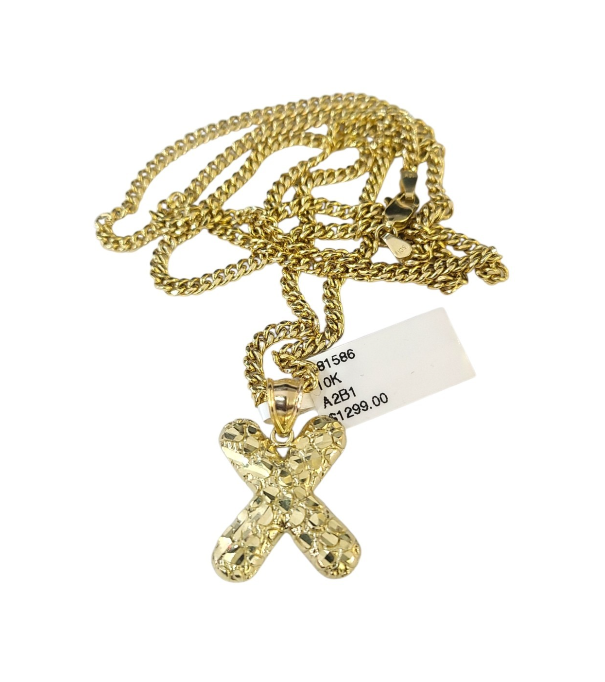 Real Gold 10k Chain X Initial Charm Miami Cuban Link 2.5mm Necklace Pendant SET