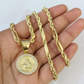 10k Gold Milano Rope Chain Virgin Mary Charm Necklace SET 4mm 18"-28" Pendant