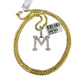 REAL 10k Yellow Gold Palm Chain M Diamond Initial Pendant Charm 3mm SET Necklace