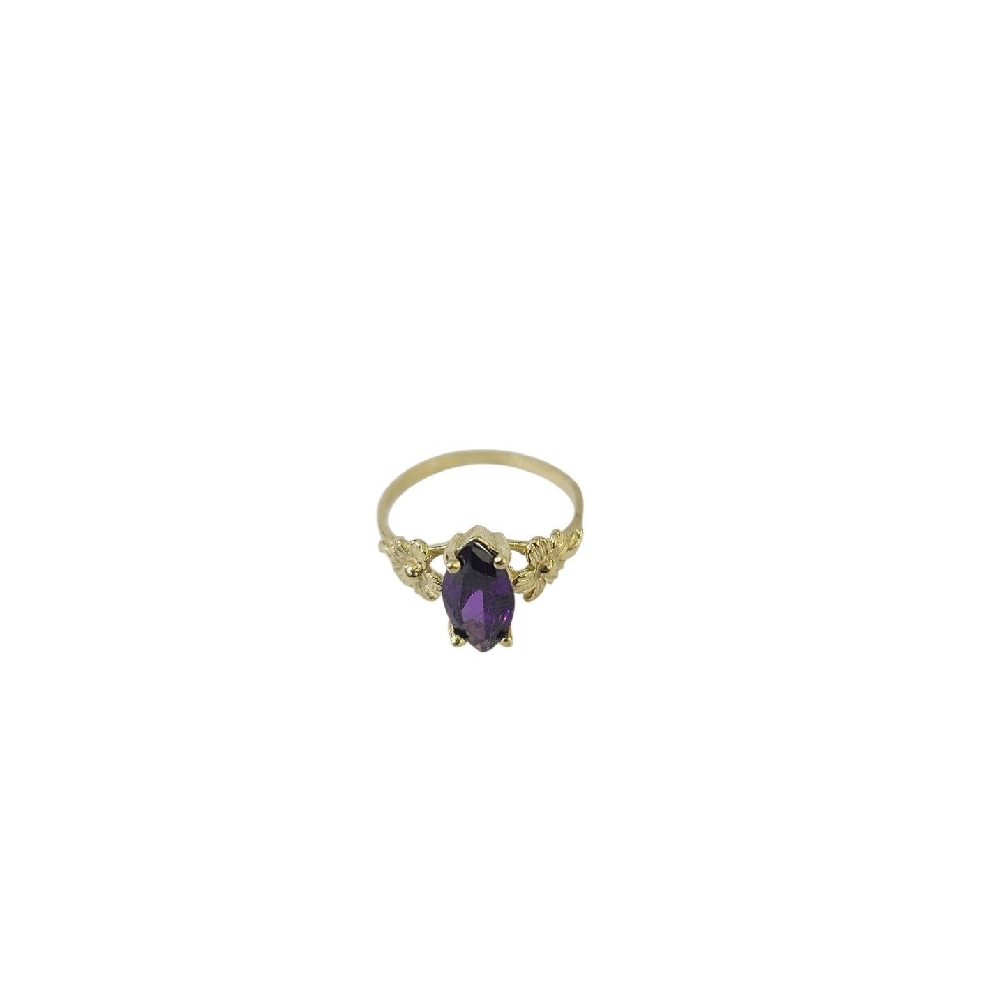 10k Gold Purple Marquise Ring CZ Flower Women Elegant Floral Statement