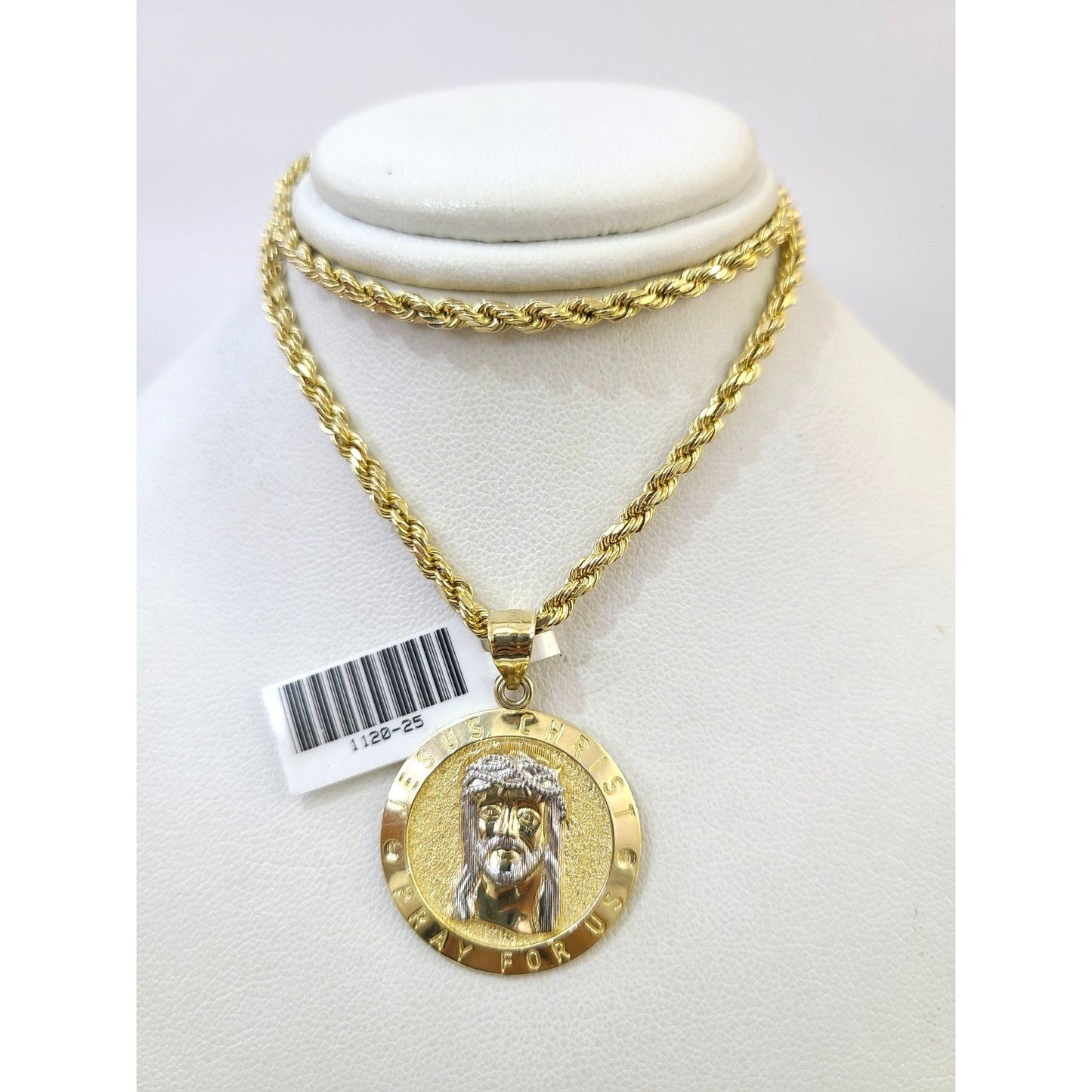 Real 10k Rope Chain Jesus Christ Charm Necklace Pendant Set 2mm 18"-24" Gold