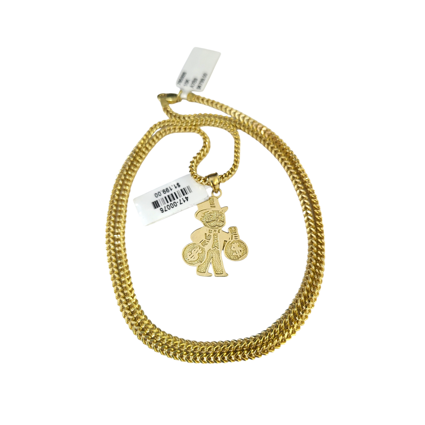 10k Gold Franco Necklace Chain Grandpa Money Charm 2.5mm 18"-26" Pendant SET