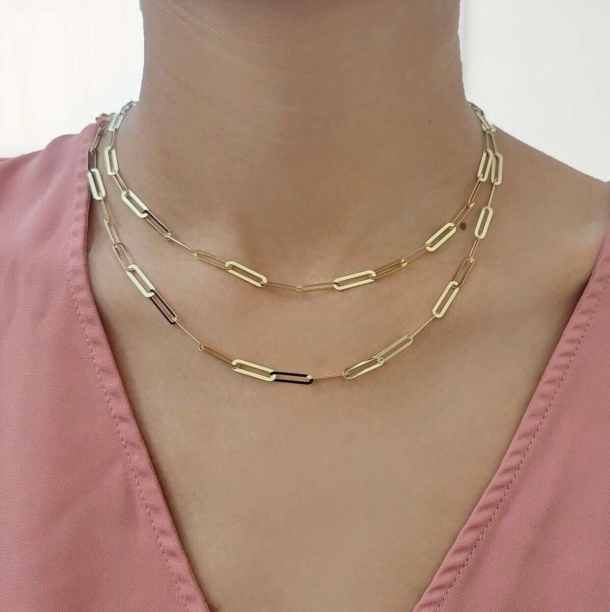 Real 10k Yellow Gold 4mm Paperclip Chain Cable Link Necklace 16"-24" Inch Hollow