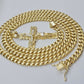 Real 14k Gold Chain Cross Pendant Necklace SET Miami Cuban Link 7mm 22"-28" 14kt