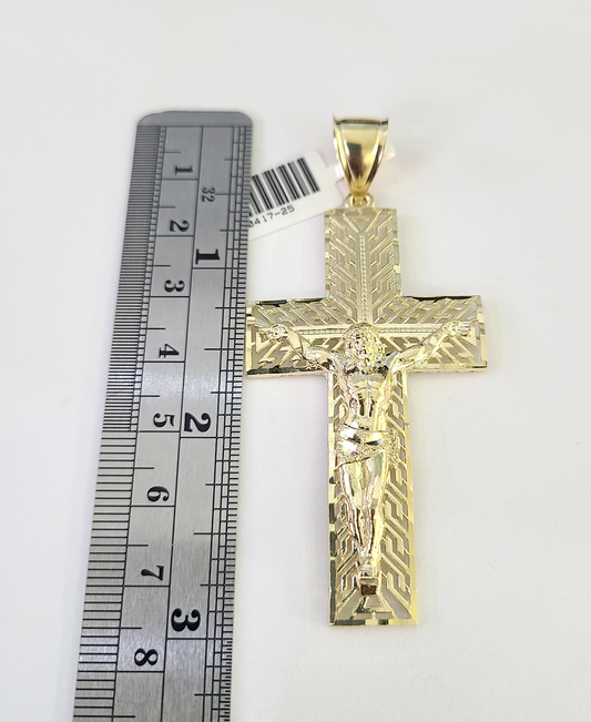 10k Rope Chain Jesus Cross Charm Pendant Gold 18"-30'' Inch 7mm Necklace