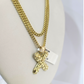 Real Gold 10k Chain X Initial Charm Miami Cuban Link 2.5mm Necklace Pendant SET