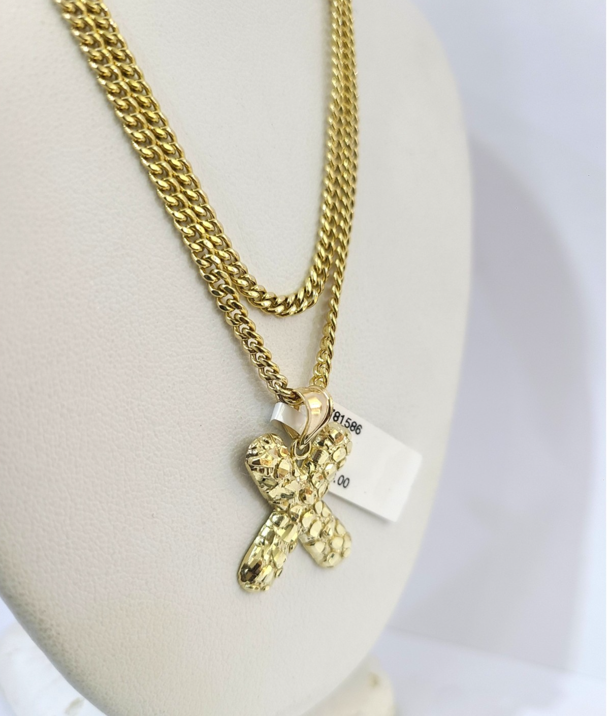 Real Gold 10k Chain X Initial Charm Miami Cuban Link 2.5mm Necklace Pendant SET