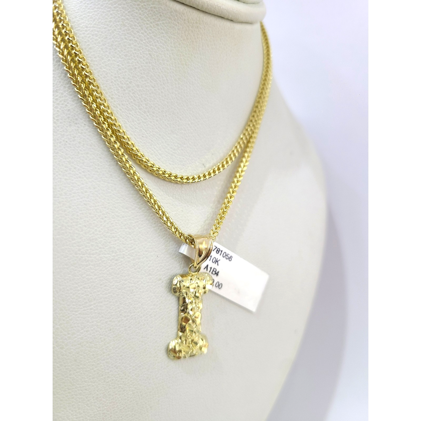 Real 10k Gold Franco Chain Pendant Necklace I Initial Charm SET 2.5mm 16"-26"