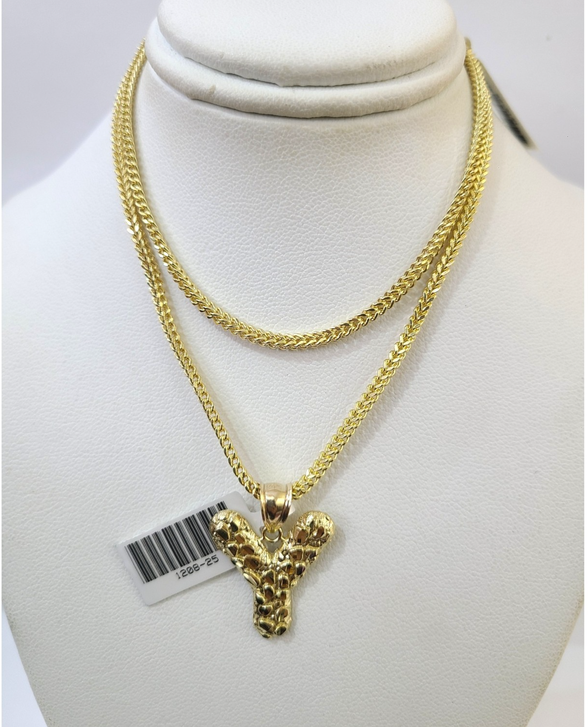 10k Gold Franco Chain Necklace SET 2.5mm 16"-26" Y Nugget Initial Charm Pendant