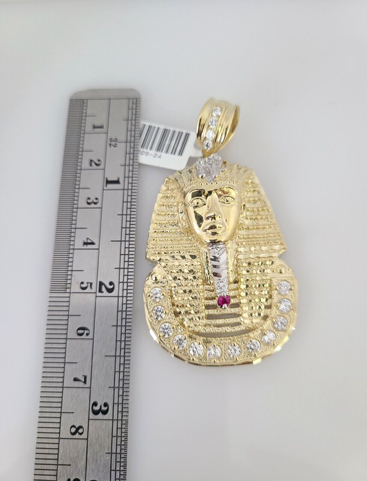 10kt Gold Solid Rope Chain Pharaoh Head Charm Set 18"-30'' Inch 6mm Pendant