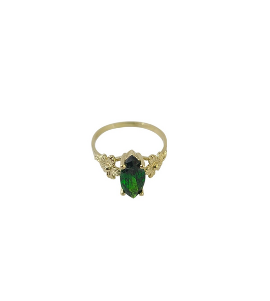 10k Yellow Gold Green Marquise Ring CZ Flower Floral Dainty Women Statement