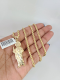 REAL 10k Solid Rope Chain Saint Jude Charm Pendant 3mm Set 18"-26" in Necklace