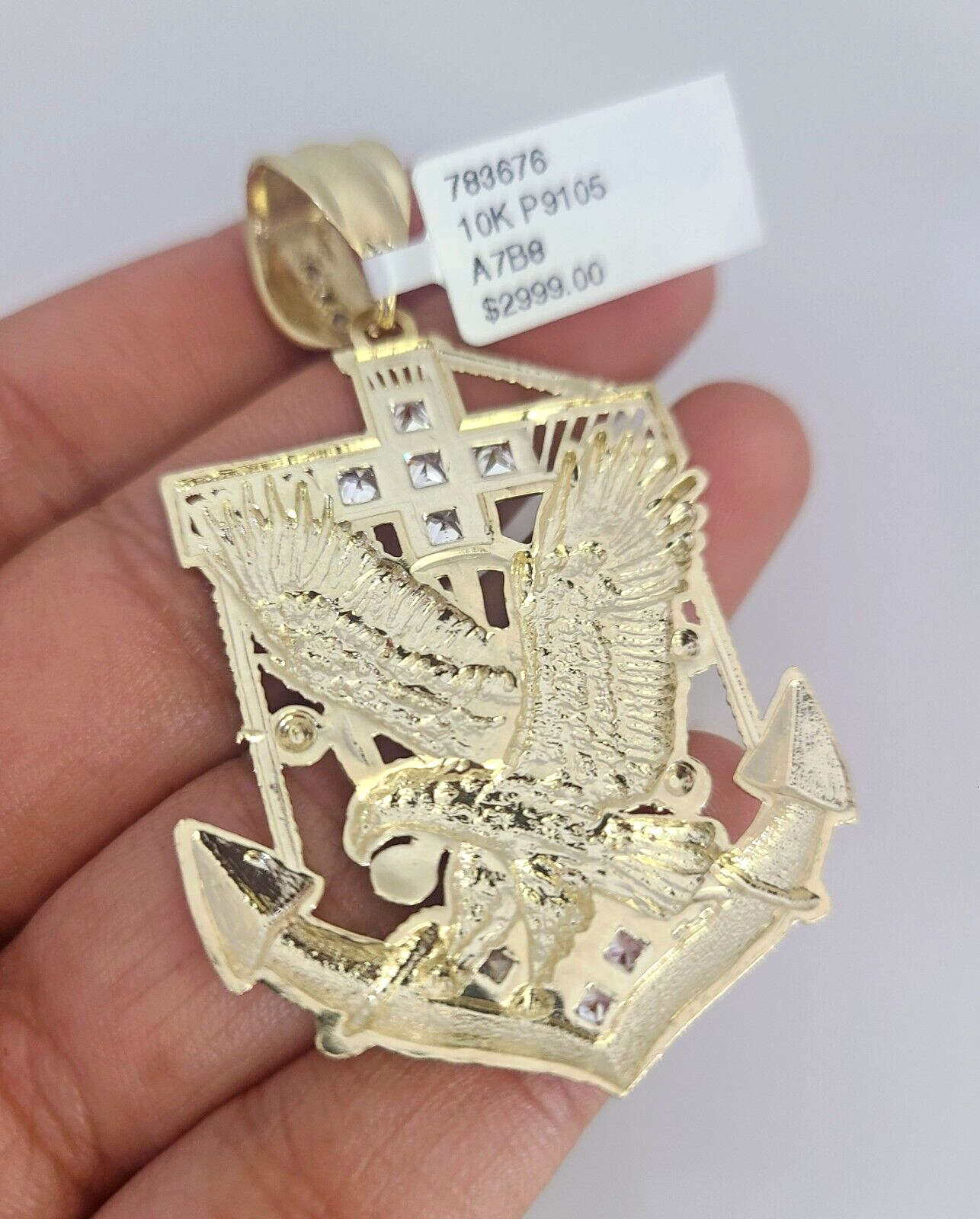 Real 10k Gold Byzantine Necklace Eagle Anchor Charm SET Chain 20"-30" 4mm