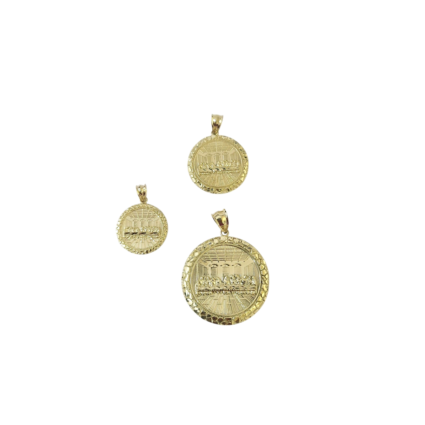 10K Yellow Gold Last Supper Round Pendant Charm Small Medium Large Sizes