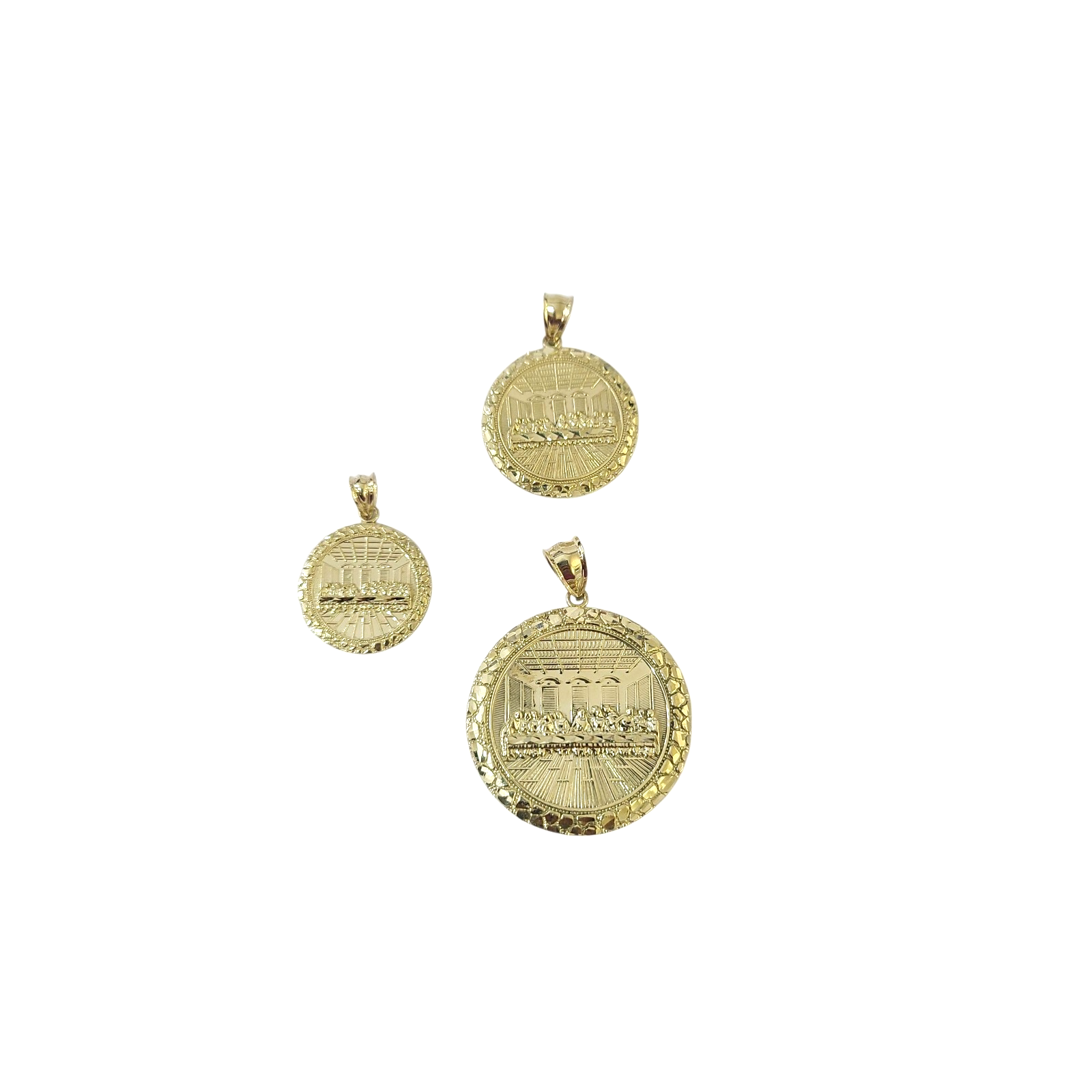 10K Yellow Gold Last Supper Round Pendant Charm Small Medium Large Sizes