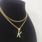 10K Gold Solid Franco Chain K Initial CZ Stone Pendant Set 1mm 16 18 20 22 Women