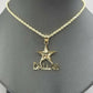 10K Yellow Gold Dallas Star Charm Diamond Cut Pendant Cowboy Men Women Real