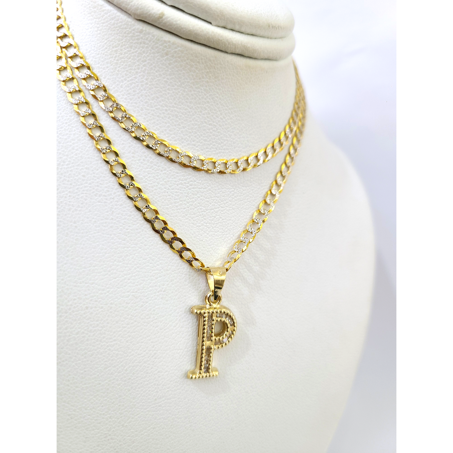 10k Gold Cuban Curb Chain Necklace P Initial Alphabet Pendant Charm 3mm Necklace